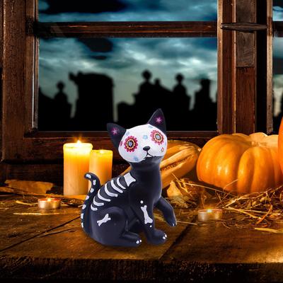 Small Halloween Figurines Desktop Halloween Statue Home Decoration Skeleton Cat Dog Sculpture For Bookshelf Bedside Bookcase