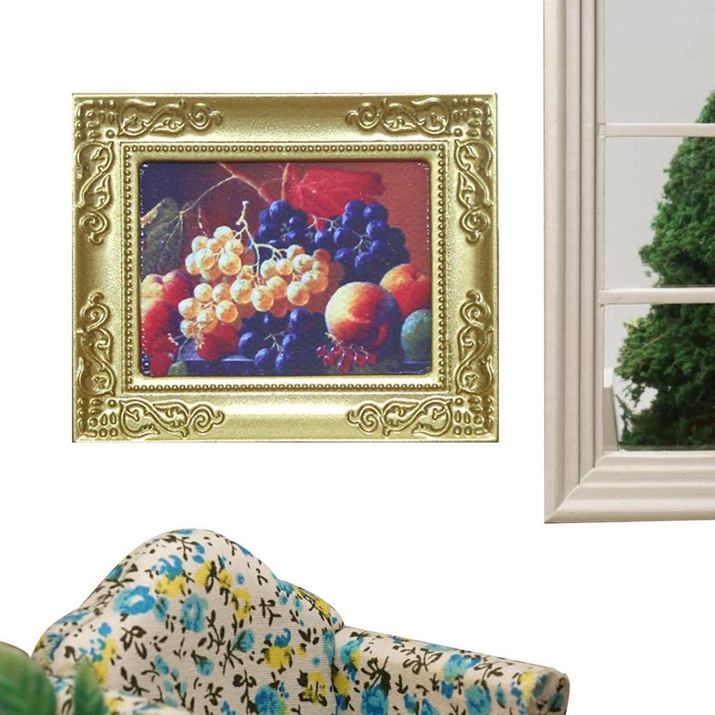 Pictură în miniatură 1/12 Accesorii pentru decorarea casei de păpuși, ramă foto în miniatură antică Poză clasică de perete de mână Decorare perete pentru casă de păpuși Pictură artistică