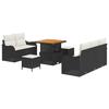 Ensemble de Canapés de Jardin 8 Pièces avec Coussins Noir en Poly Rattan Acacia, Canapé de Jardin 2 Places avec Rangement &amp; 3364155