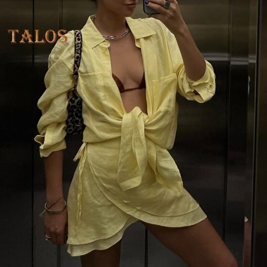 Zestaw plażowy Cover-Up Koszula z długim rękawem przezroczysta i sukienka Casualowy 2-częściowy strój do pływania Ochrona przed słońcem