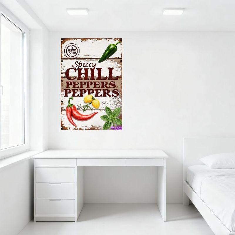 Rustic Vintage Home Fun Spicy CHILL PEPPERS Metal Tin Sign - Green Jalapeño Red Chili Habanero for Kitchen Bar Cafe Home Decor