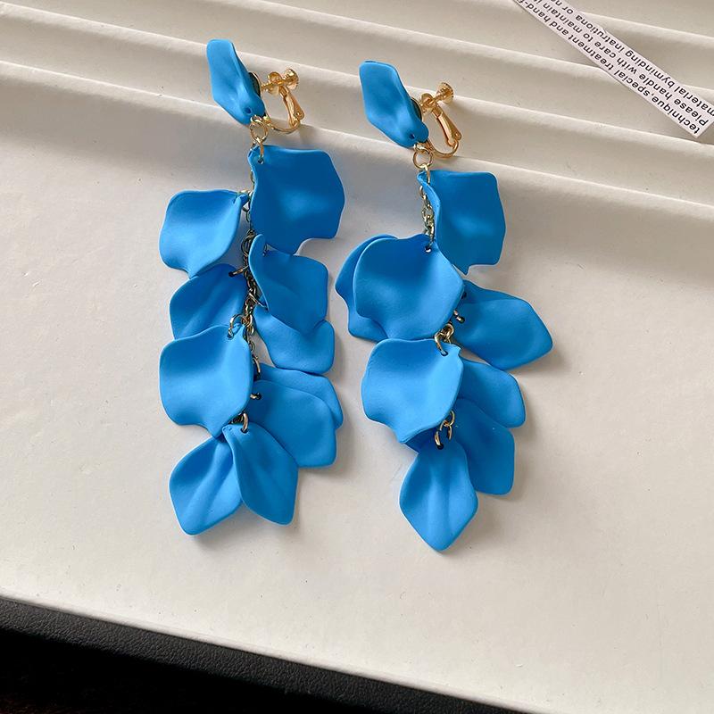 Exaggerated Folds Flower Fringe Ear Clip Without Ear Piercing Long Clip Earrings Fashion New Party Zircon Wholesale