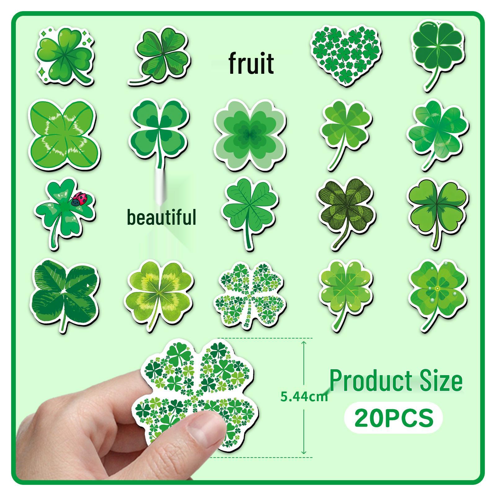 20 Four-Leaf Clover Cartoon Refrigerator Magnets: Creative Plant Green DIY Waterproof Stickers 5.5-8.5 cm