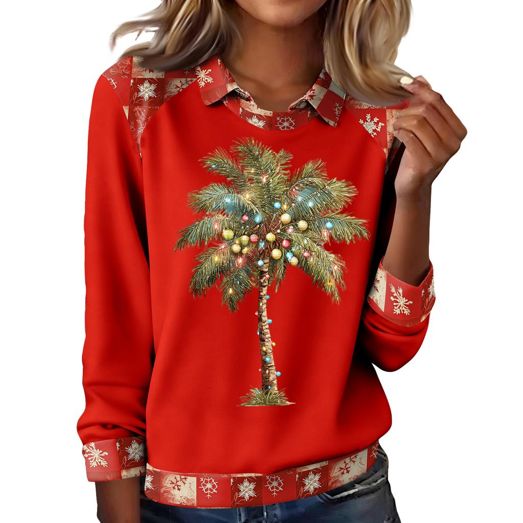 Women's Fashion Christmas Printed Long-Sleeve Pullover Top
