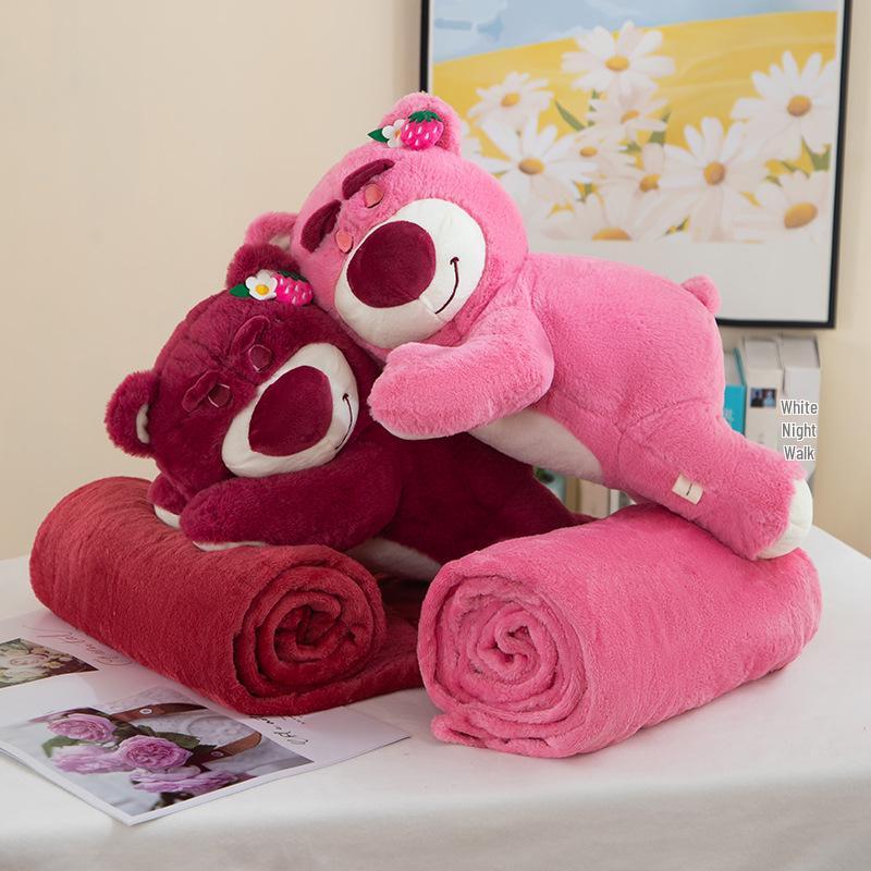 Strawberry Hugging Pig & Little Bear Plush Toy Blanket – Dual-use Nap & Travel Comfort for Kids