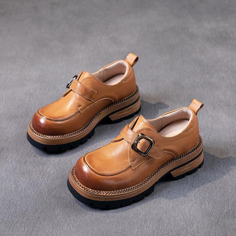 

[Тяжелая промышленность] Лоферы из коровьей кожи первого слоя для женской осени 2025 года, новая кожаная обувь в маленьком кожаном стиле, в ретро этническом стиле 40