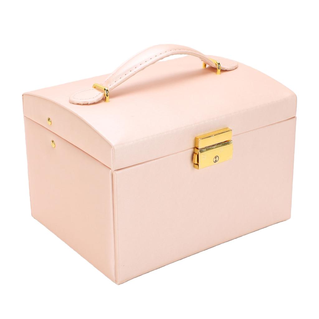 Jewelry Box Multifunctional Multi Layers Large Capacity Necklace Earrings Organizer Holder Box with Key Pink