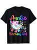 Auntie of The Birthday Celebration Tee - 100%, Black Short-Sleeve with Colorful Roller Skate Design,