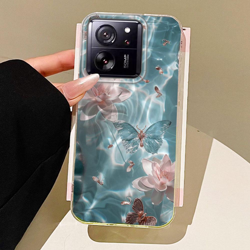 

Water Texture Butterfly Flower Phone Case for Xiaomi 13T 14T 11 Lite Poco X5 M6 Pro X6 X7 X3 Pro NFC C75 C71 C65 C61 M5S Cover poco C61 белый