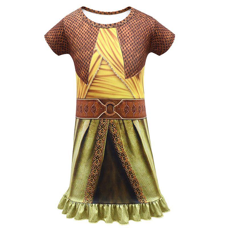 Vibrant Raya And The Last Dragon Girls Printed Short Sleeve Cosplay Fancy Dress Costume