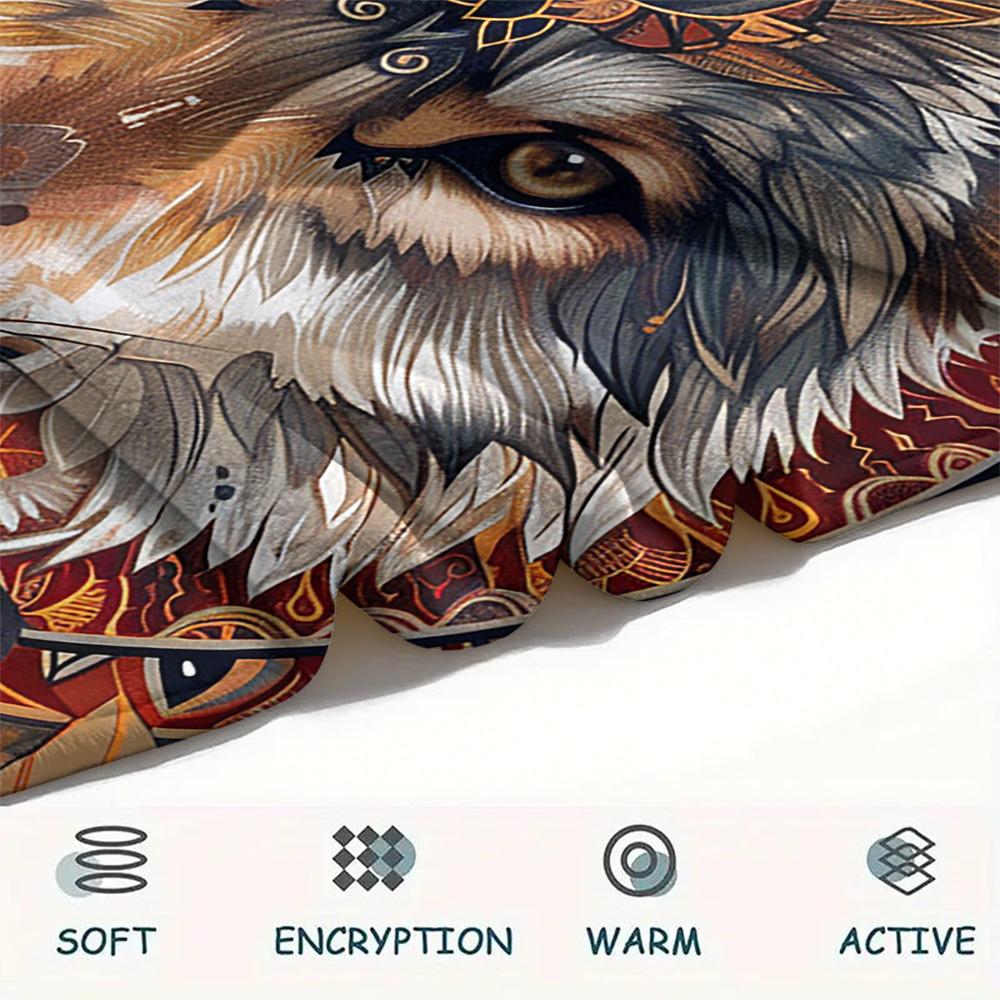 Primitive Wolf Print Flannel Blanket, High quality Comfortable for All Seasons, Home Decor, Warmth and Comfort, Perfect for Christmas Gifts