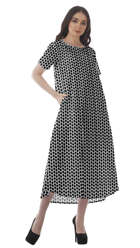 Moomaya Printed Sun Dresses Women Short Sleeve Cotton Flex Party Dress