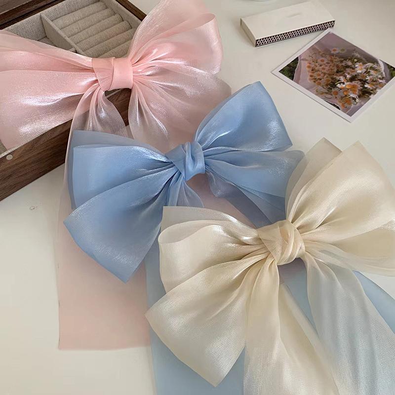 Women Elegant Bow Ribbon Hair Clip Fashion Solid Satin Spring Clip Simple Bowknot Hairpins Barrettes Hair Accessories For Girls
