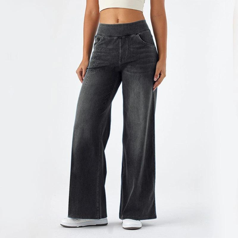Ladies Wide Leg Trousers Elastic Waistband High Waist Stretch Vertical Trousers Stylish Womens' Casual Pants
