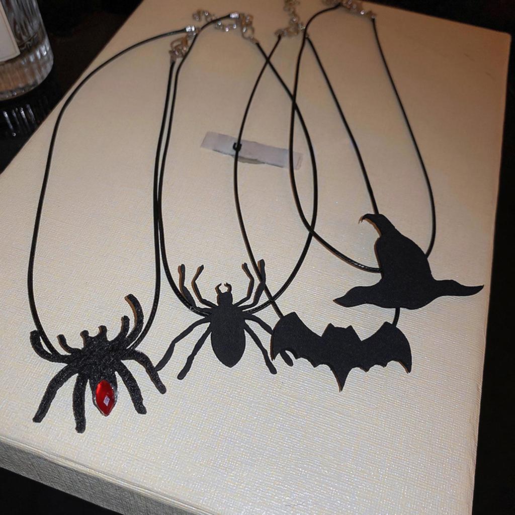 Punk Bat Charm Necklace Halloween Spiders Pendant Clavicle Chain Halloween Jewelry Witch Hat Pendant Choker Necklace