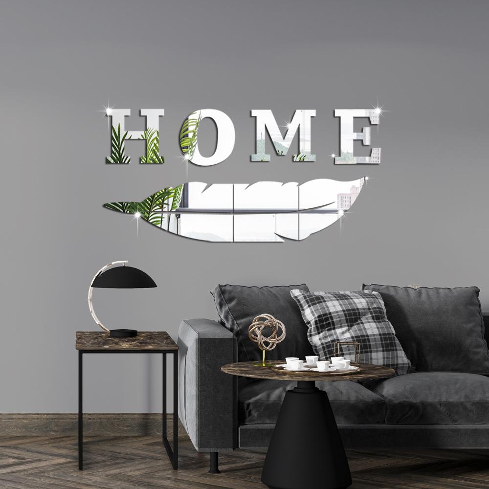 HOME Feather Mirror Wall Sticker Acrylic English Letter Self-adhesive Living Room Bedroom Creative Wall Sticker Wallpaper