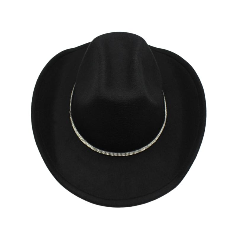 Fashionable Water Diamond Fedora Hat Western Cowboy Hat Wool Large Brim Upturned Versatile Hat Men Women Winter