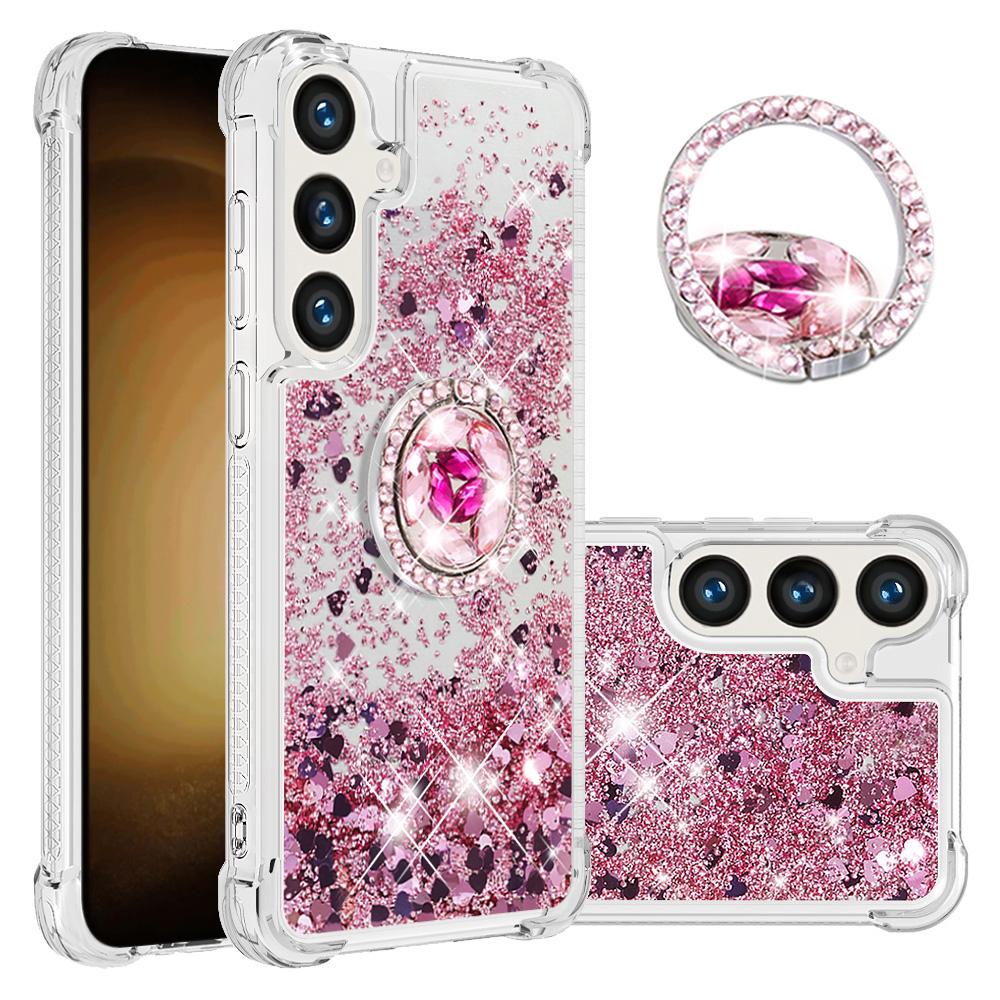 

For Samsung Galaxy S24 FE TPU Case with Kickstand Quicksand Shockproof Cover Rose Gold/Hearts