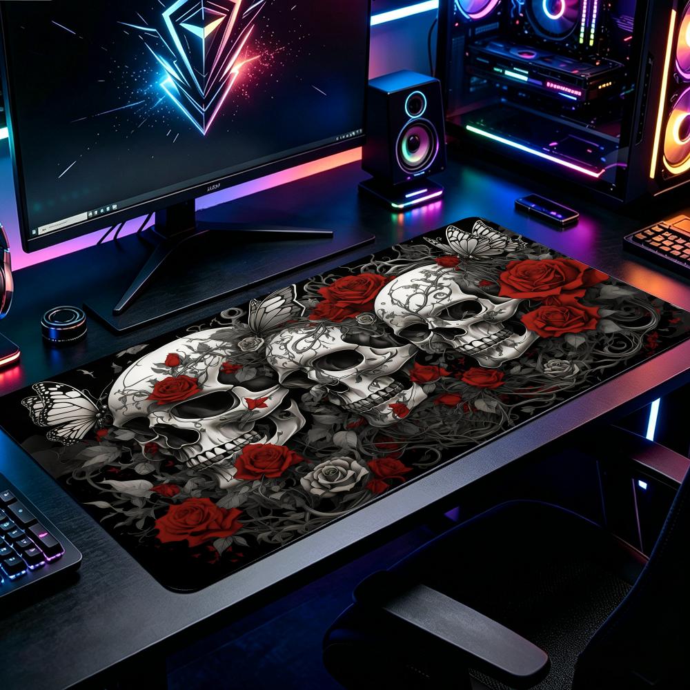 Halloween Skull Floral Mouse Pad XXL Large Anti-Slip Rubber Esport Gaming MousePad Durable Seam Edge Office Gamer Long Desk Mat