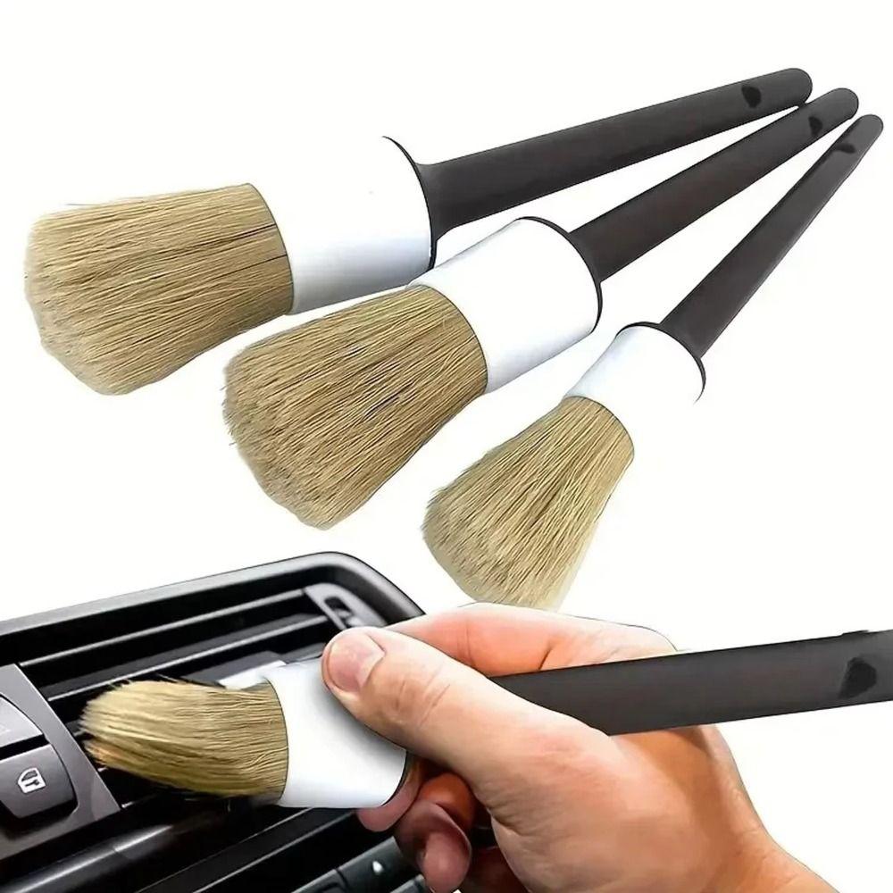 Boar Hair Bristle Car Detailing Brush Set Ultra Soft Car Detail Brushes  Rim Cleaning