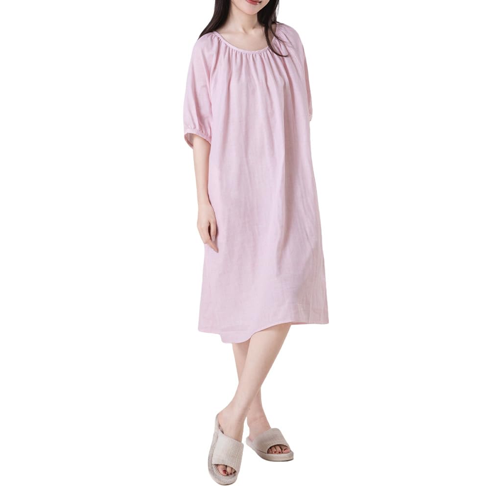 Cotton Double Gauze Pajama Size LL [Yes Family] Women's 100% Dress, Knee-Length, Summer, Flattering, Stylish, Pink,