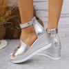 Fashionable brown cross-belt thick-soled wedge sandals, comfortable and increased women's shoes
