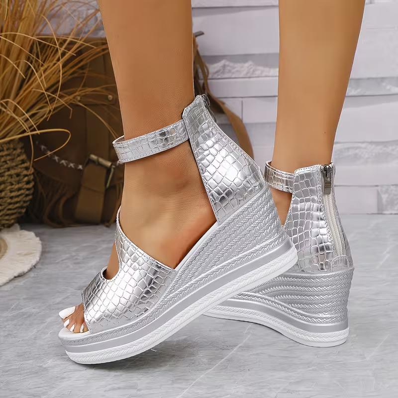 Fashionable brown cross-belt thick-soled wedge sandals, comfortable and increased women's shoes