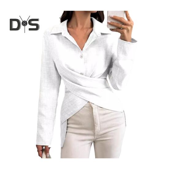 Damen-Hemd mit Revers, lange Ärmel, einreihig, Oberteile, einfarbig, Knopfleiste, Herbsthemd für den Alltag