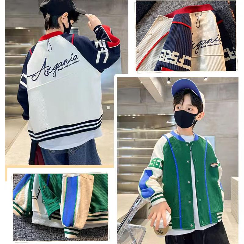 Jesień i Zima Chłopięcy Strój Baseballowy Chłopcy Wiosna Moda Dziecięca Modny Styl Preppy Łączona Kurtka Baseballowa