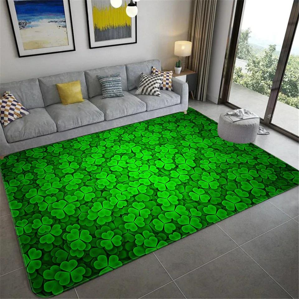 Living Room Carpet Green Leaf Printing Bedroom Entrance Door Mat Non-slip Bedside Home