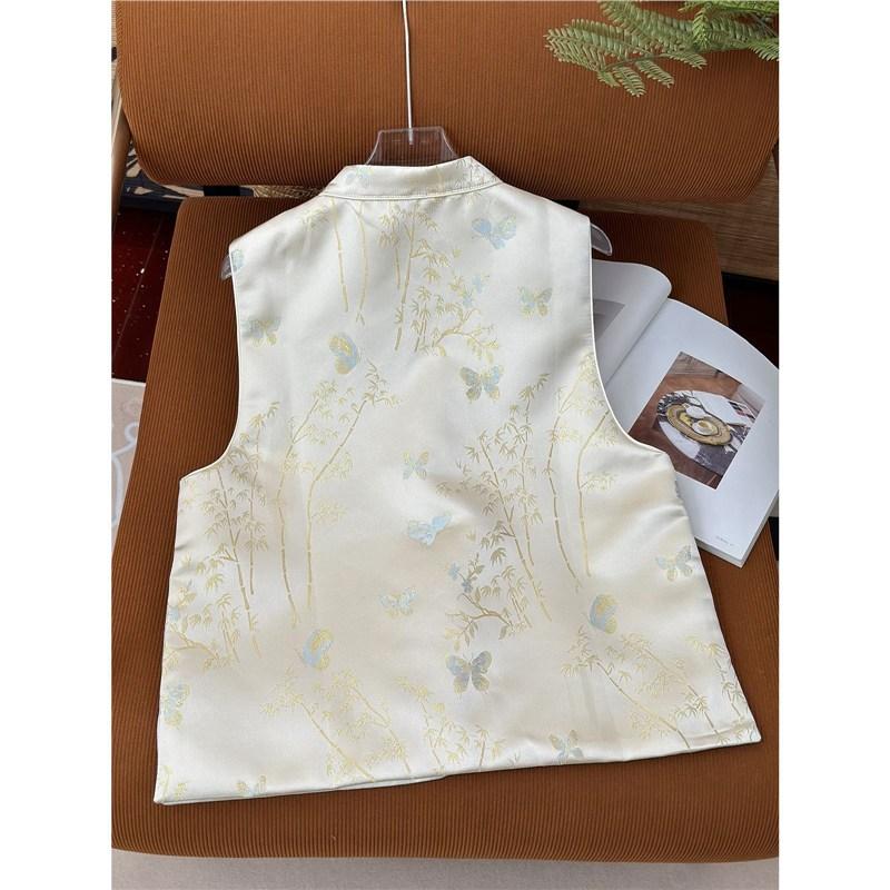 Delicate brocade jacquard buckle vest women's fashion outer wear small man