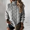Women's Cable Knit Turtleneck Long Sleeve Sweater Color Casual Comfortable Top
