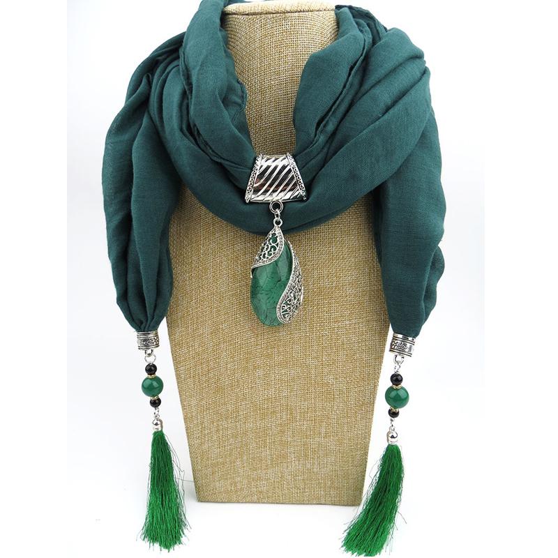 Cotton Linen Minority Style Necklace Water Drops Gem Tassel Scarf Shawl Autumn Winter Women's Scarf