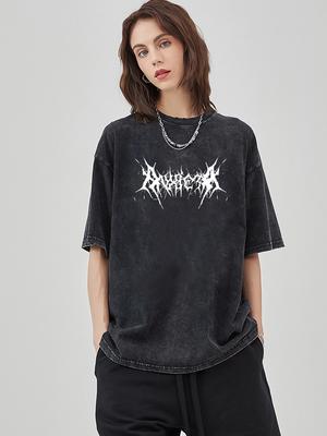 Γυναικείο T-Shirt από Πλυμένο Βαμβάκι Vintage Βαμβακερά T-shirts Harajuku Gothic Streetwear Μαλακά Μπλουζάκια Κορίτσι Χαλαρή Μόδα Μπλούζες με Εκτύπωση Unisex