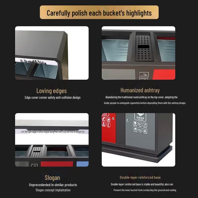 Outdoor Stainless Steel 3-Compartment Recycling Bin