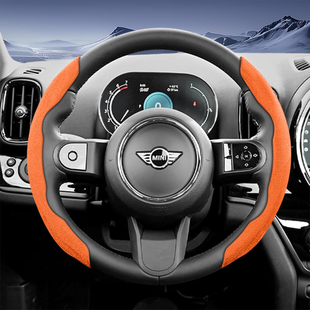 Suitable for Mini Sports Suede Steering Wheel Covers with Split Snap-On Design, Non-Slip and Durable, for Models Such as Cooper 3-Door, Countrakvnt44