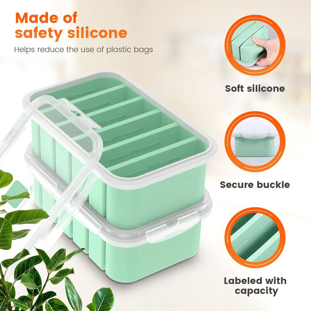 2Pcs Silicone Freezer Mold with Lid Reusable Stackable Soup Freezer Fresh-keeping Trays Container For Storing Food Meal Sauce