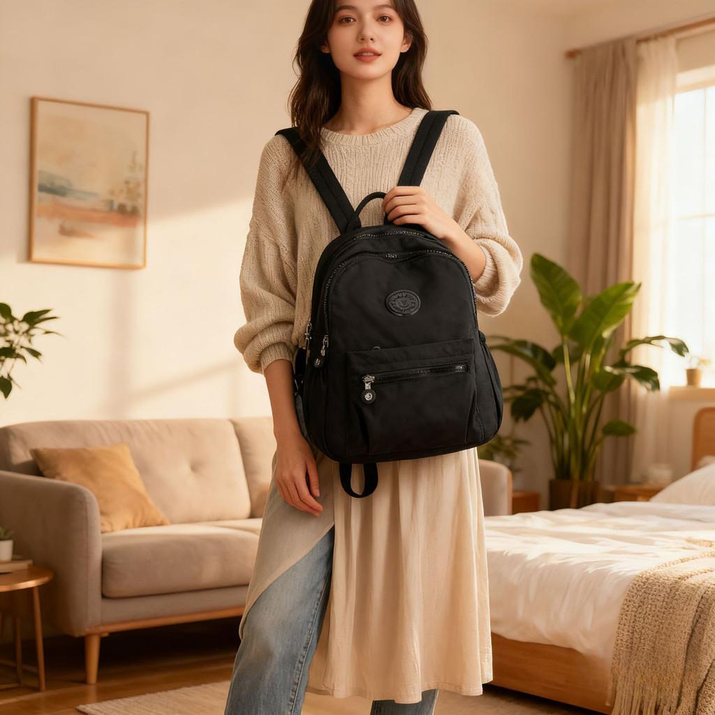 Nylon Oxford Canvas Backpack For Women With Zipper Closure And Inner Pockets For Daily Use