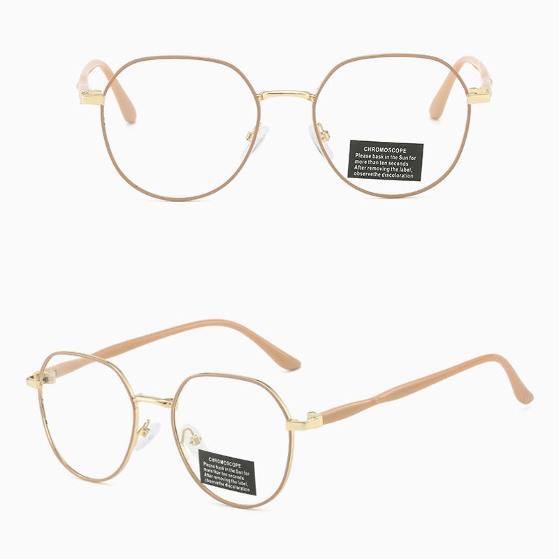 Photochromic Anti Radiation Eyeglasses For Women/Men Milk Tea Color Anti-blue Glasses Frame Anti rad Sun Adaptive Glass Metal Round Female Sunglasses