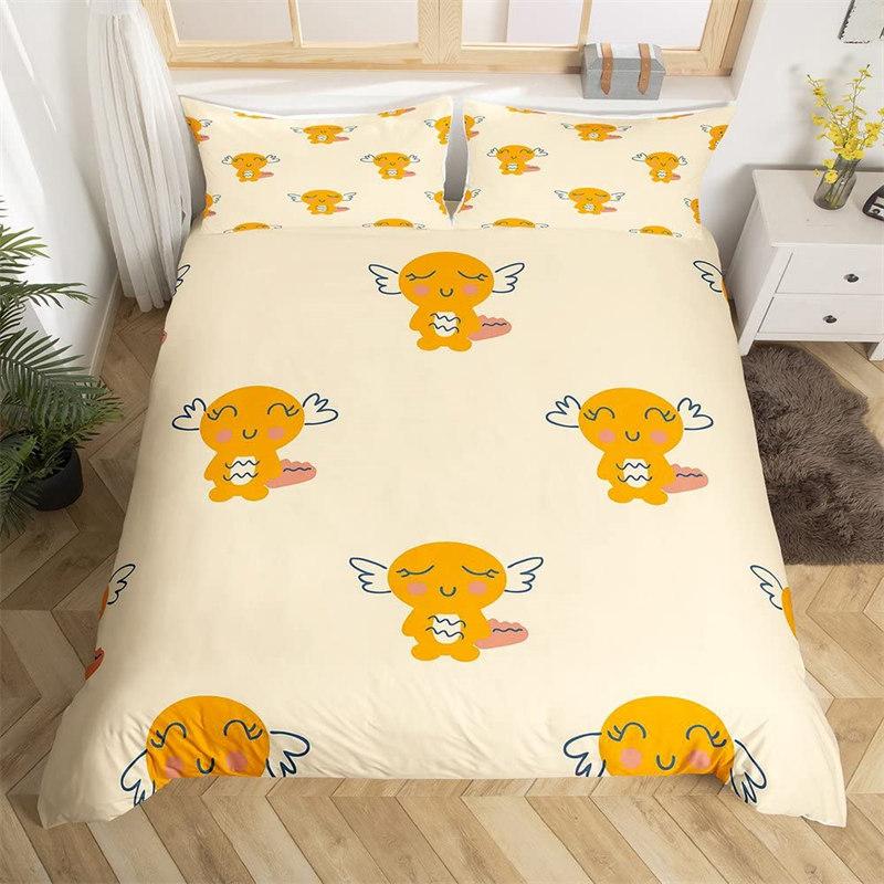 Cartoon Axolotl Duvet Cover Full For Kids Boys Girls Toddlers Kawaii Axolotl Bedding Collection Cute Sea Weed Coastal Comforter Cover
