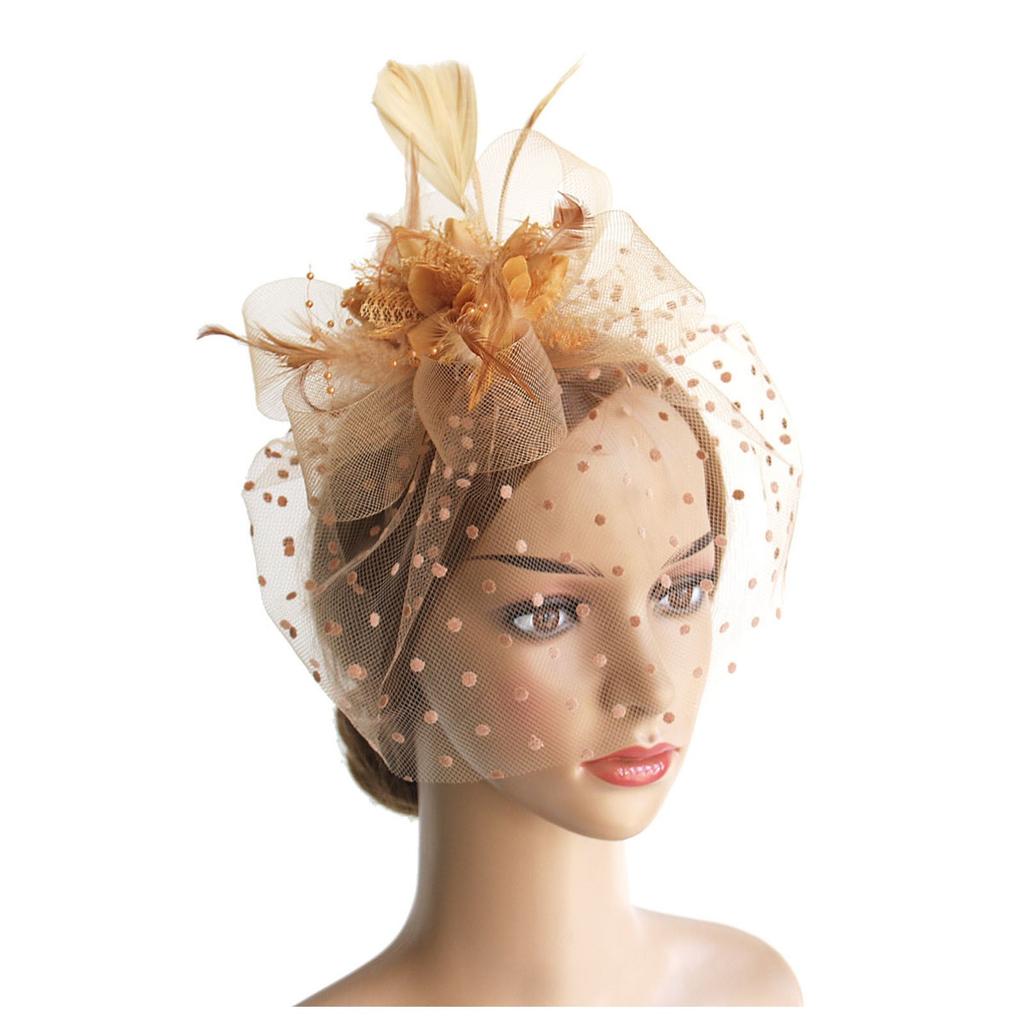 Damen Retro Schleier Tupfen Maske Federn Haarspange für Teeparty Stirnband Hochzeit Blume Cocktail Netz Stirnbänder Haarreif