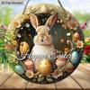 Happy Easter Bunny & Egg Wreath Wooden Sign, Round Front Door Decor, Rustic Spring Wall Hanging - Ideal Easter Gift