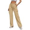 Women's Casual Fashion Solid Color Elastic Waist Drawstring Pockets Wide Leg Straight Pants