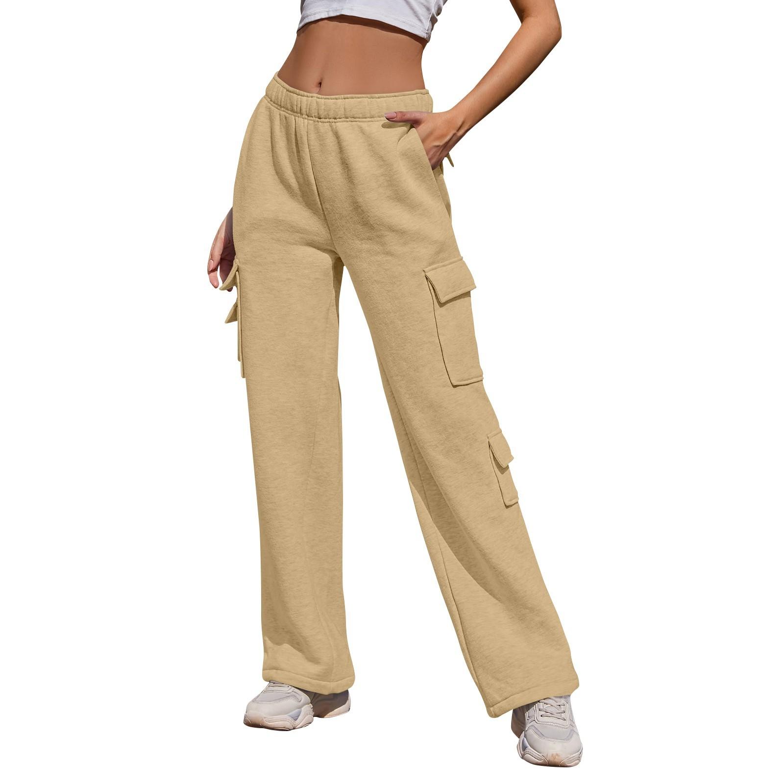 

Women s Casual Fashion Solid Color Elastic Waist Drawstring Pockets Wide Leg Straight Pants XXL золотой