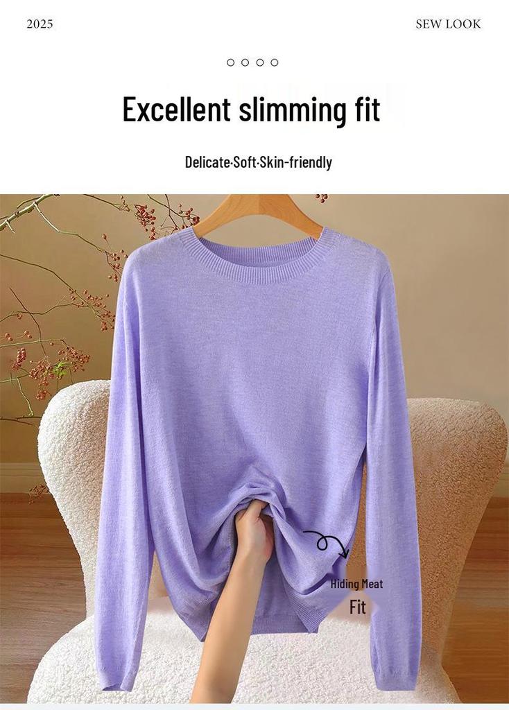 Women's Slim Fit Heathered Wool Sweater - 2026 Long Sleeve Knitwear
