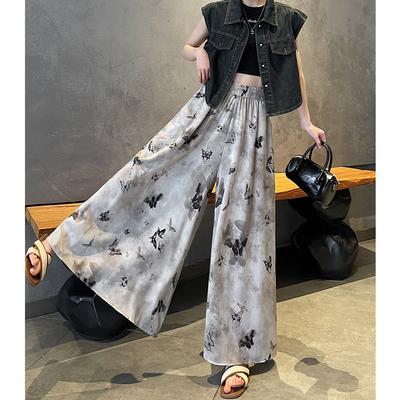 Painting Pants and Skirt for Women In Summer New Pleated Half-body Casual and Versatile High Waist Drooping Wide-leg Skirt and Pants