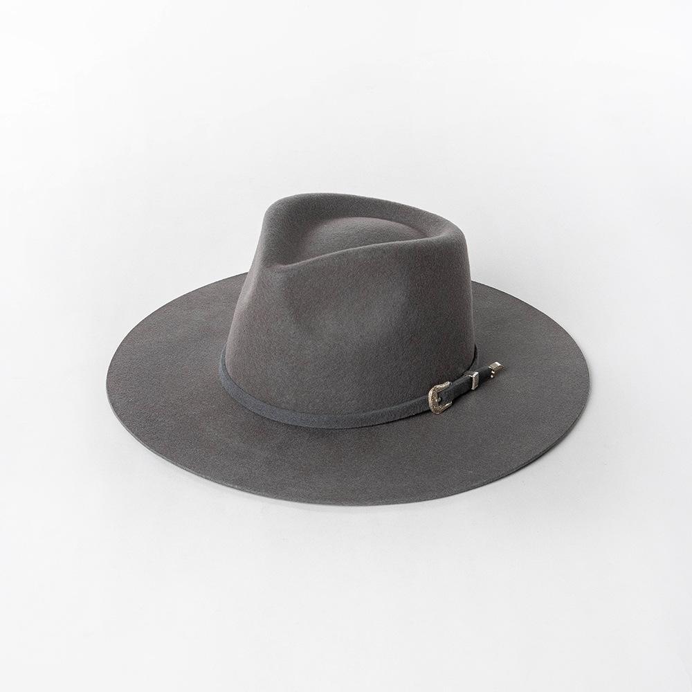 Autumn Winter French Style Pure Wool Fedora Hat With Belt Men Women Vintage Jazz Felt Cap Big Brim Stylish Casual Warm Dress Hat
