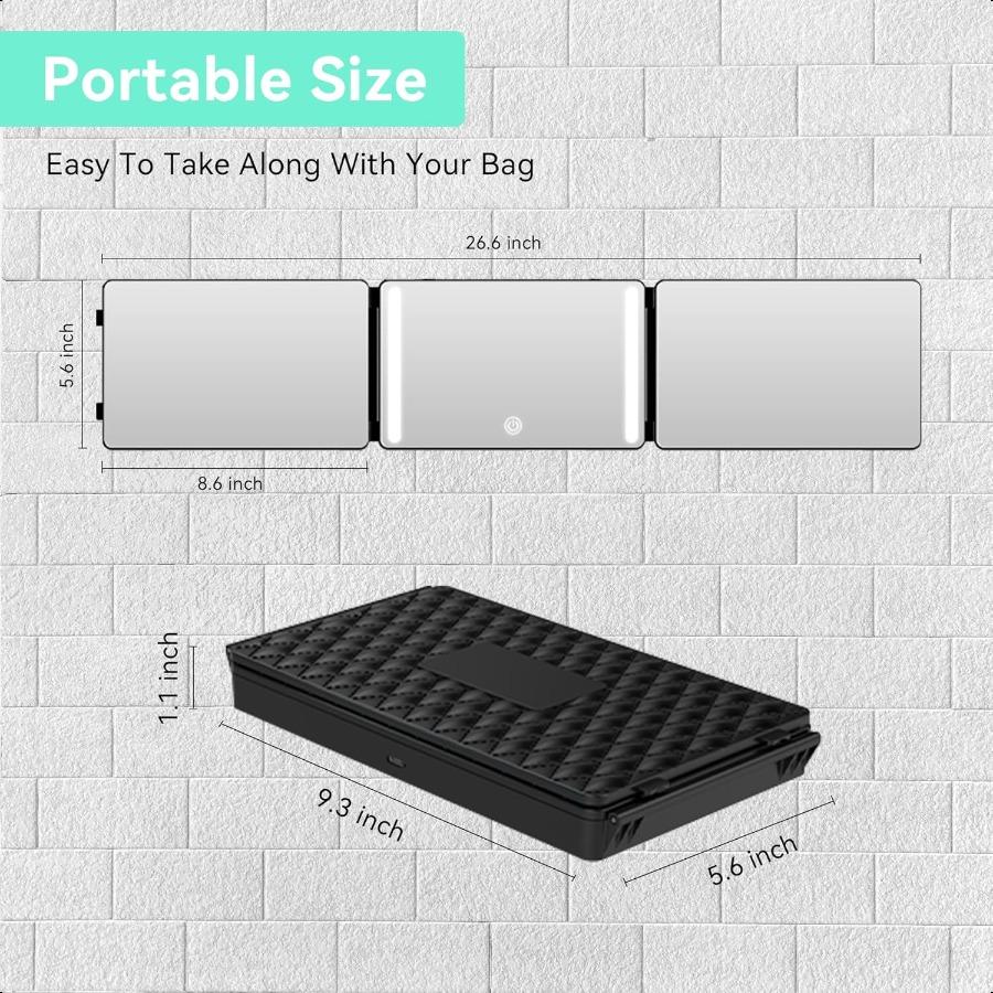 

Зеркало с 3 гранями и светодиодной подсветкой, обзор 360°, позволяет видеть затылок, трехстворчатое парикмахерское зеркало для самостоятельной стрижки, бритья, плетения, портативное, для путешествий Д United States