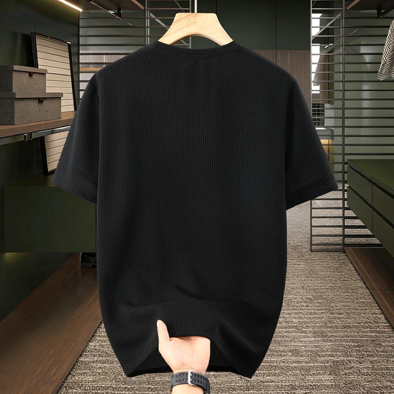 Men's Plus Size Quick Dry Waffle Knit T-Shirt – Breathable Crew Neck Short Sleeve Tee (5XL-13XL)