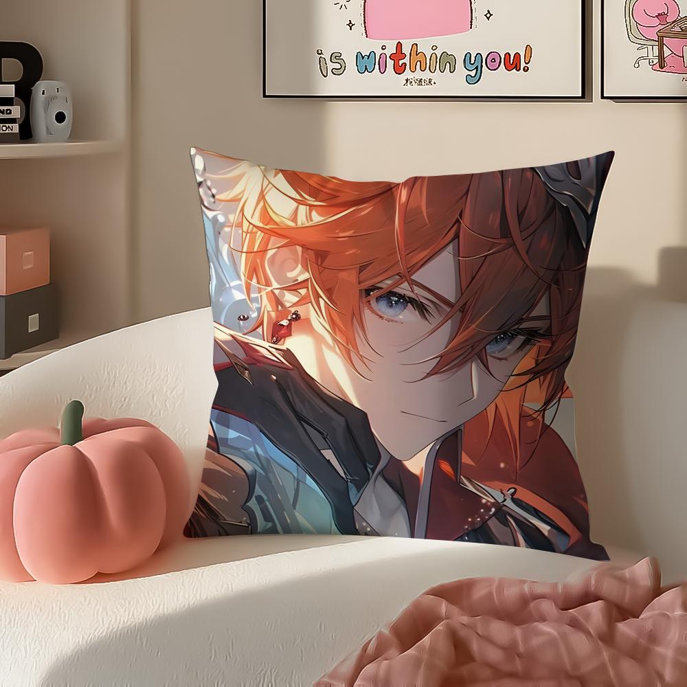 Game Genshin Tartaglia Cushion Cover Pillowcase Short Plush Invisible Zipper Room Sofa Cushion Cover